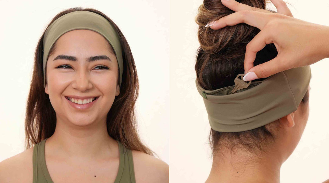 Green Athletic Headband with a Hidden Zipper Pocket 