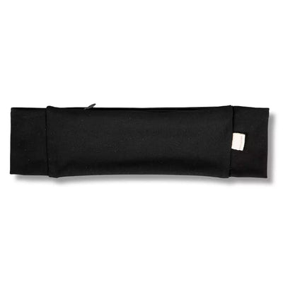 Black nylon and spandex athletic headband with hidden zipper pocket for storing valuables (cash, keys, AirPods). Soft and stretchy with strong elastic for a secure hold, perfect for workouts, festivals, gifts, and holiday stocking stuffers.