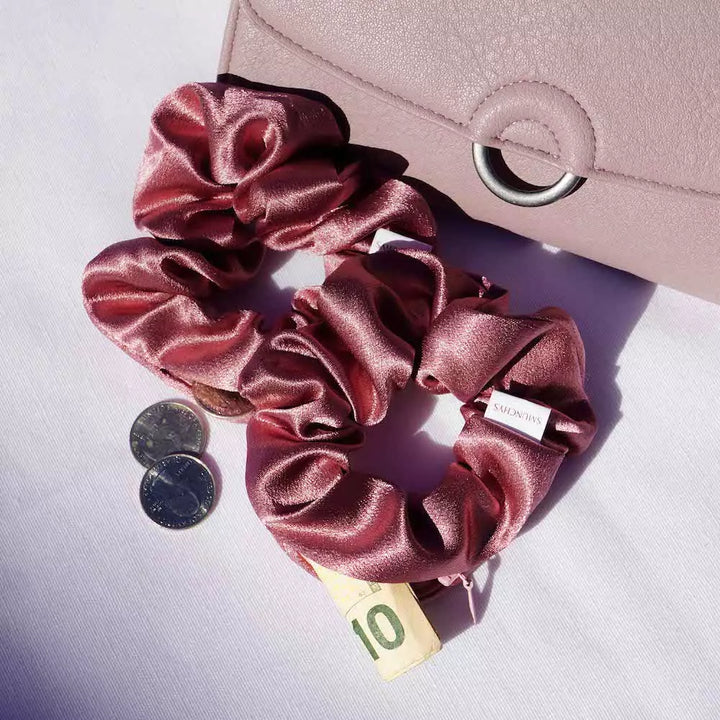 Satin Hidden Zipper Pocket Scrunchies