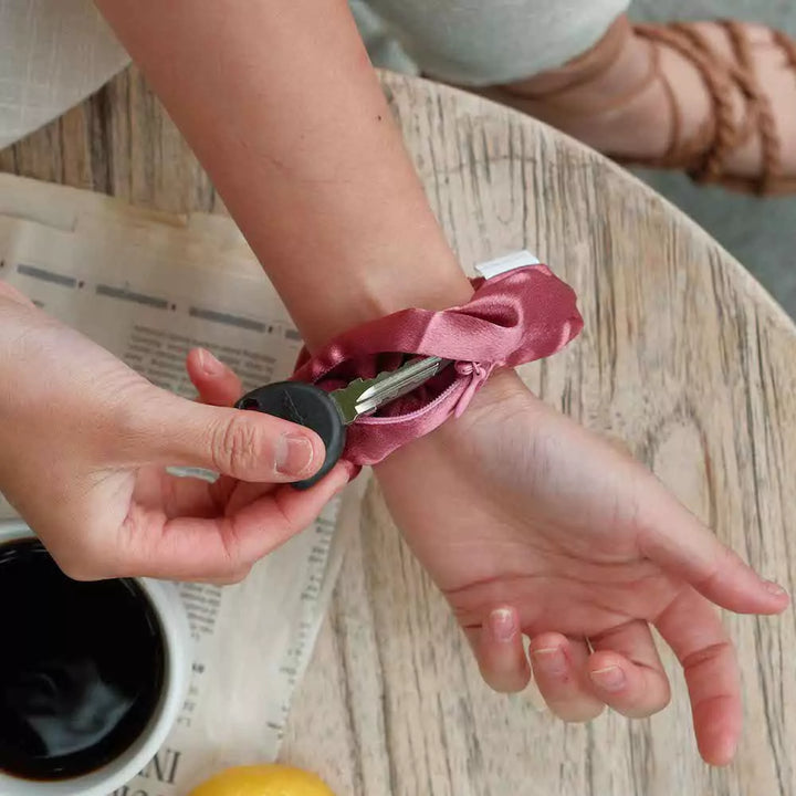 Satin Hidden Zipper Pocket Scrunchies