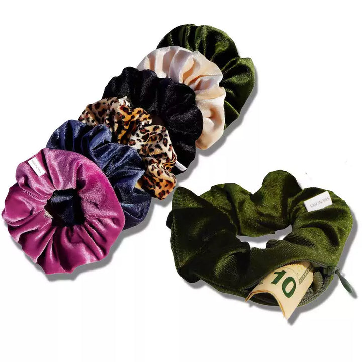 Velvet Hidden Zipper Pocket Scrunchies